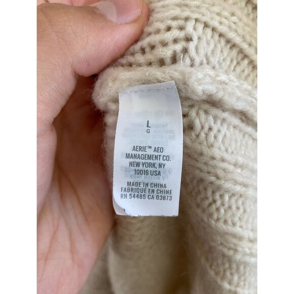 Aerie Womens Turtleneck Cream Cable Knit Sweater Size L Soft Warm Chic Winter - Picture 5 of 7